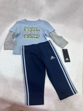 adidas Light Blue & Navy Layered Tee with Track Pants